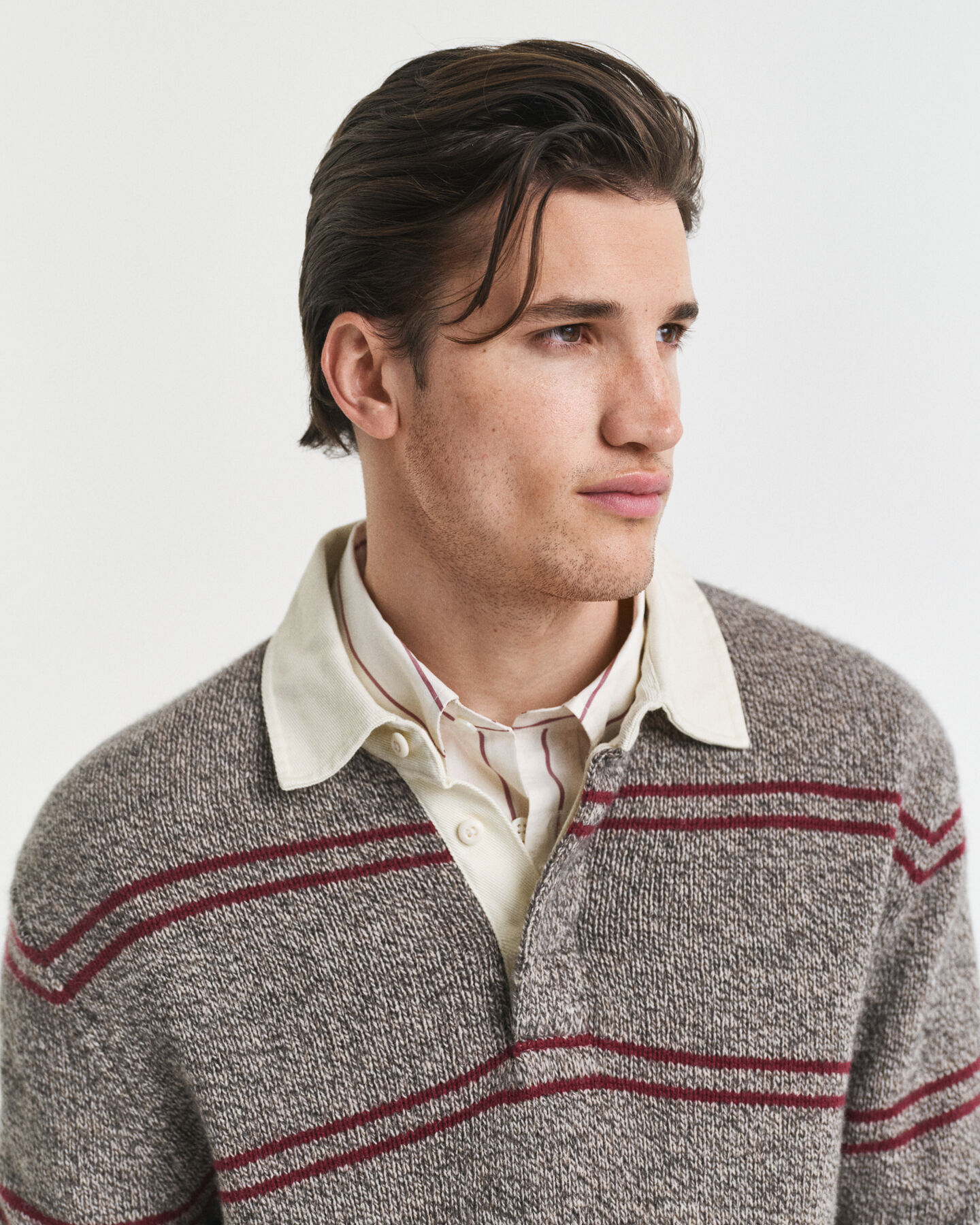 Striped Wool Blend Polo Sweater