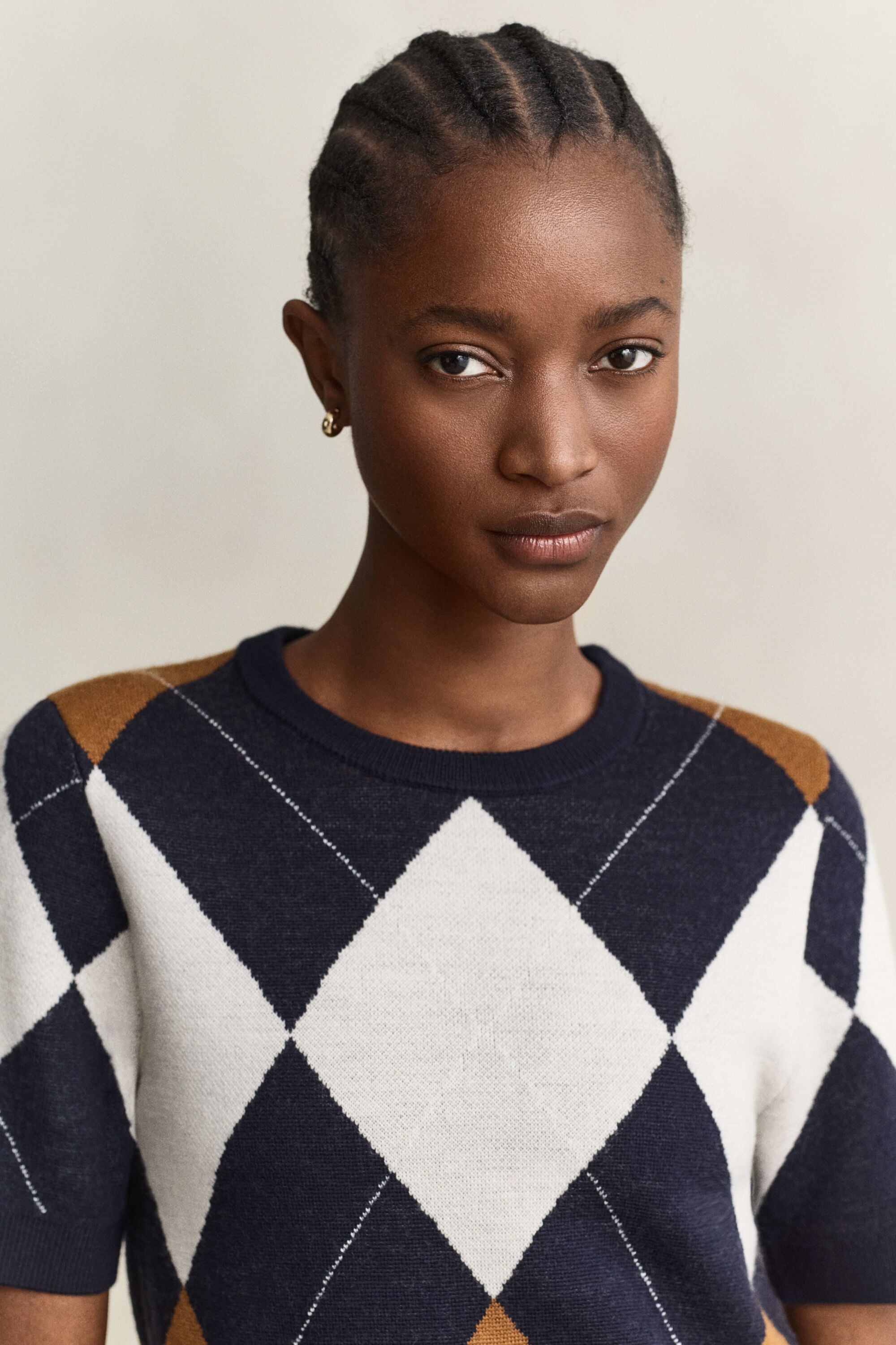 Wool Argyle Short Sleeve Sweater