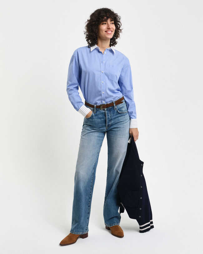 Relaxed Fit Mixed Stripe Poplin Shirt