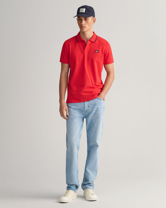 Striped Contrast Collar Piqué Polo Shirt