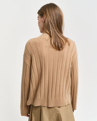 Wide Ribbed Wool Stand Collar Sweater