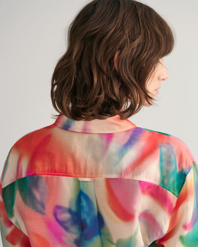 Relaxed Fit Floral Print Cotton Silk Shirt