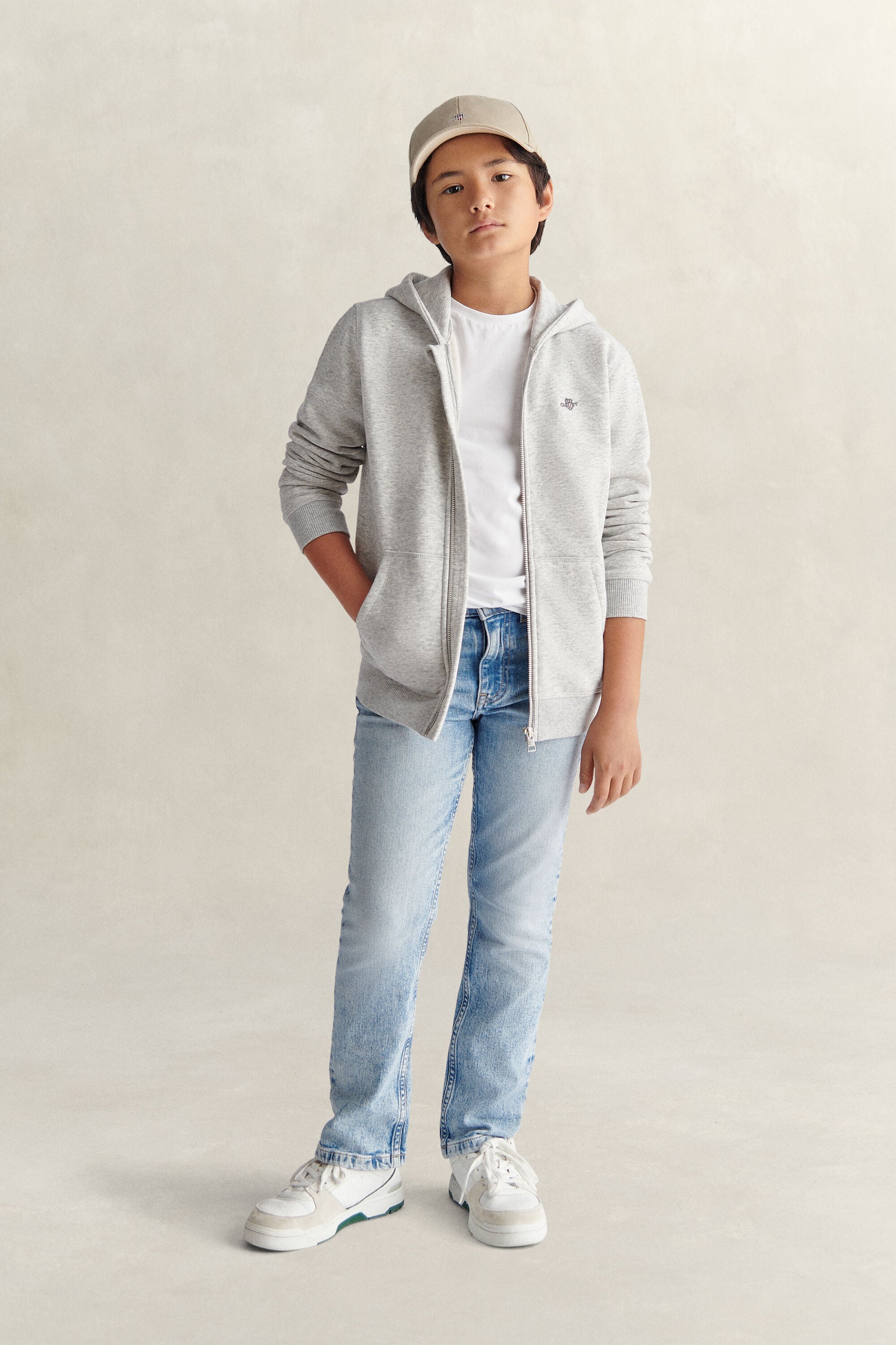 Teens Shield Zip Hoodie — GREY MELANGE