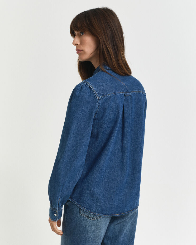 Regular Fit Puff Sleeve Denim Shirt