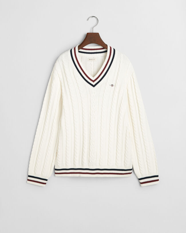 Teens Striped Cable Knit V-Neck Sweater