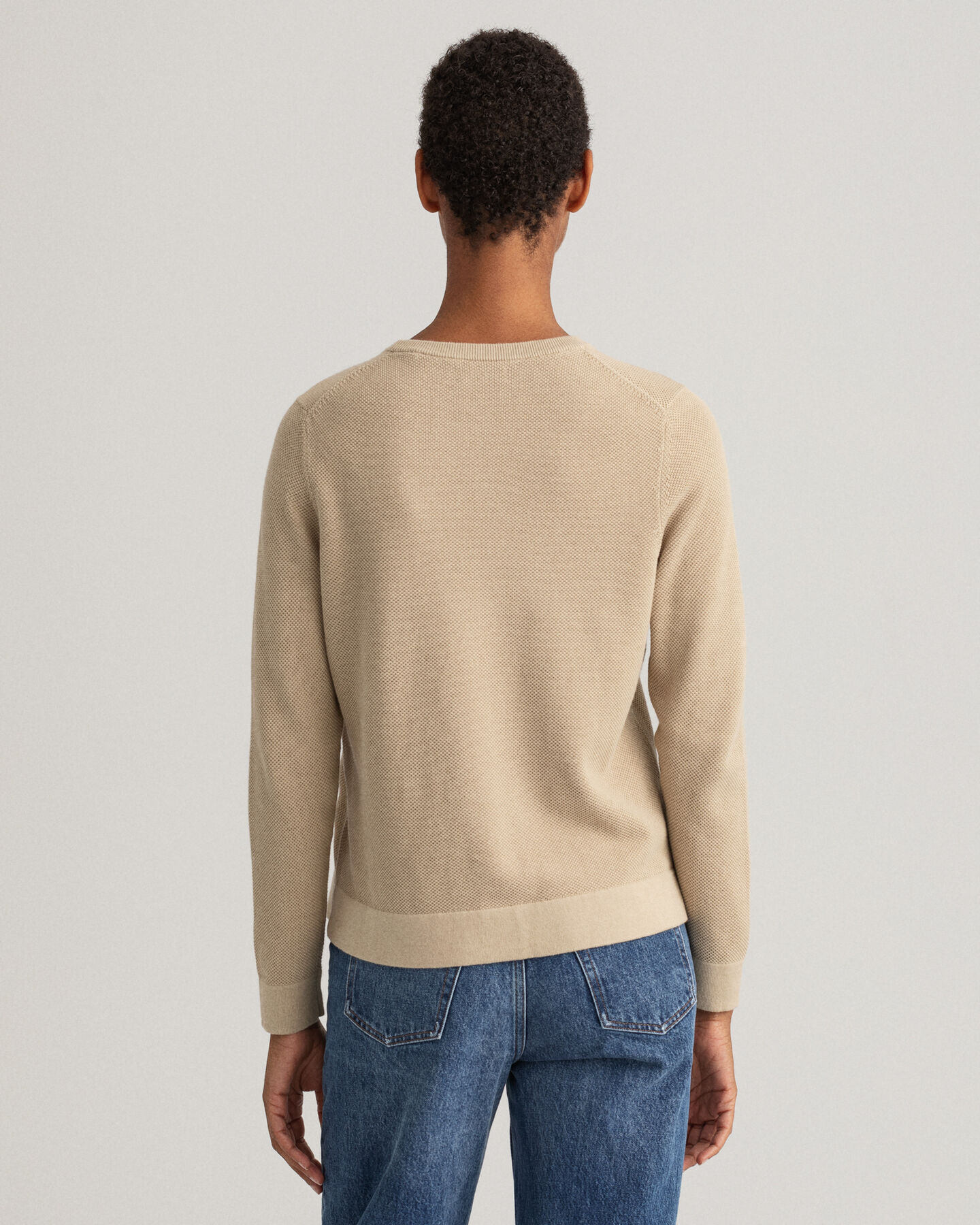Cotton Piqu&eacute; Crew Neck Sweater