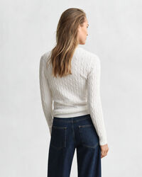 Stretch Cotton Cable Knit Crew Neck Sweater