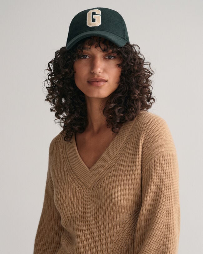 Ribbed Wool V-Neck Dress