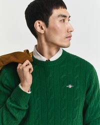 Lambswool Cable Knit Crew Neck Sweater