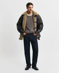 Two-Tone Textured Crew Neck Sweater