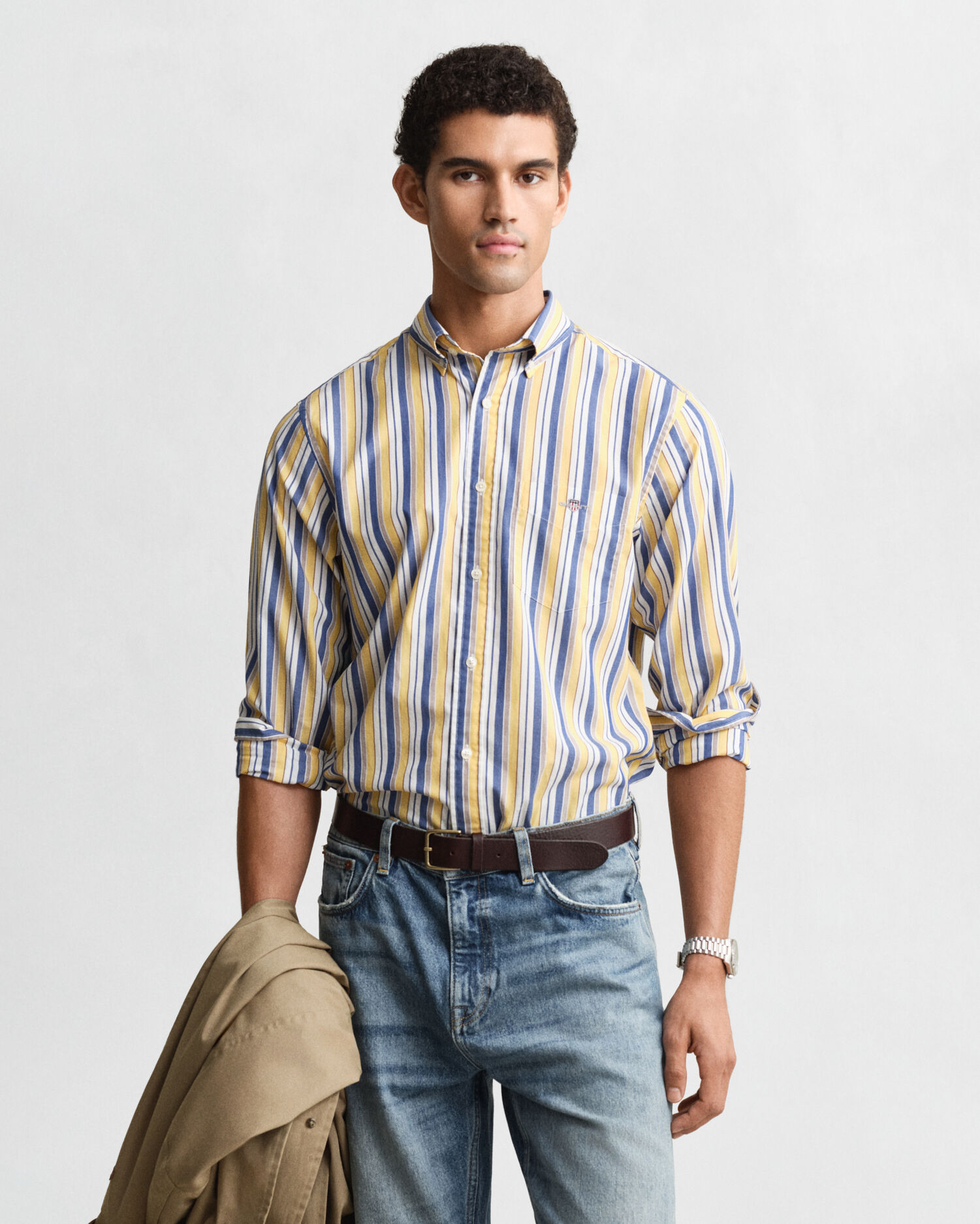 Regular Fit Striped Poplin Shirt — FADED SUNSET