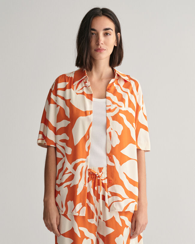 Relaxed Fit Palm Print Short Sleeve Shirt