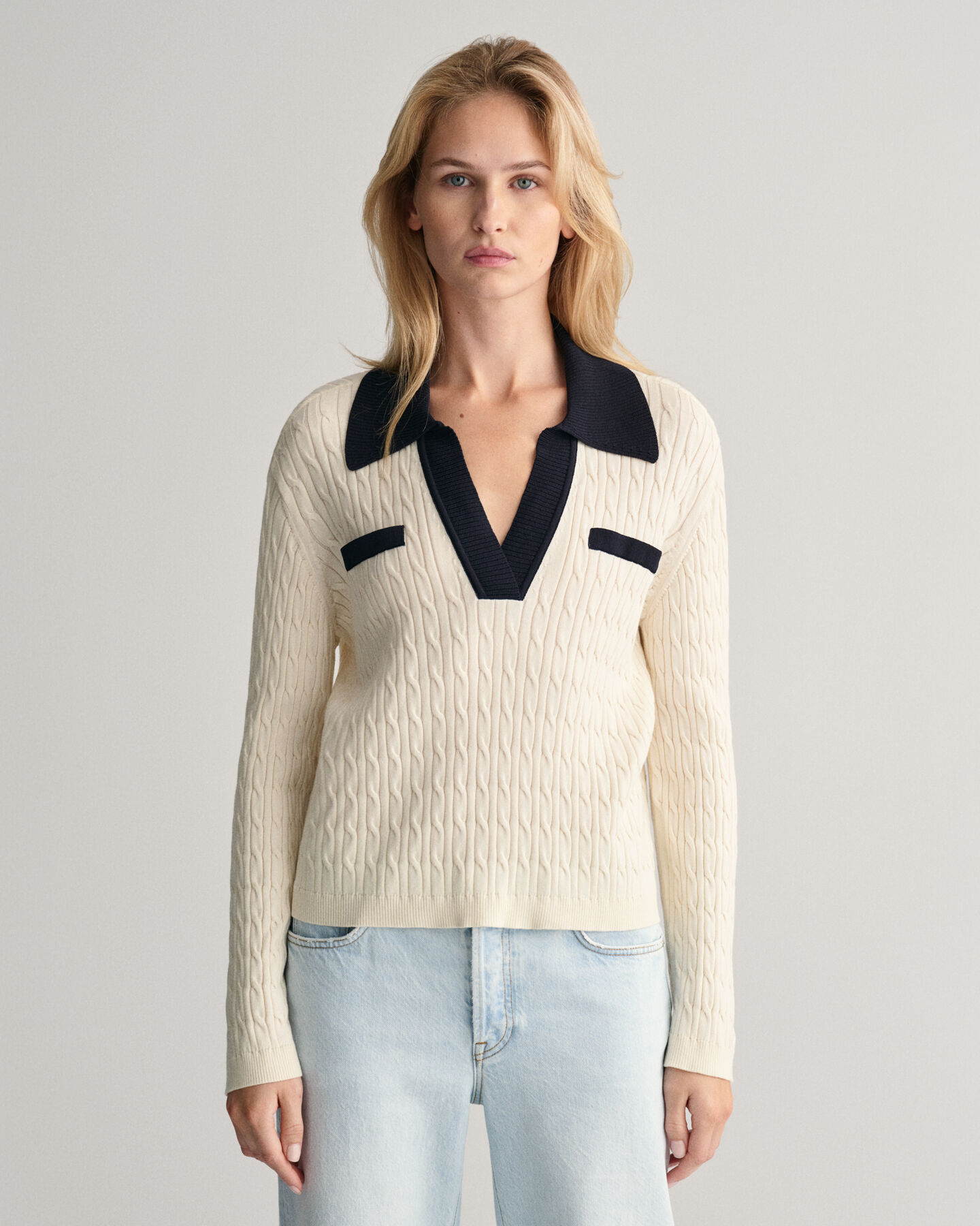 Cable Knit Polo Sweater