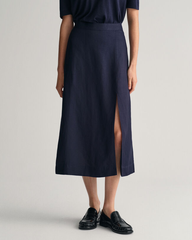 Linen Blend Midi Skirt