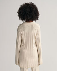 Rib Knit Open Collar Sweater