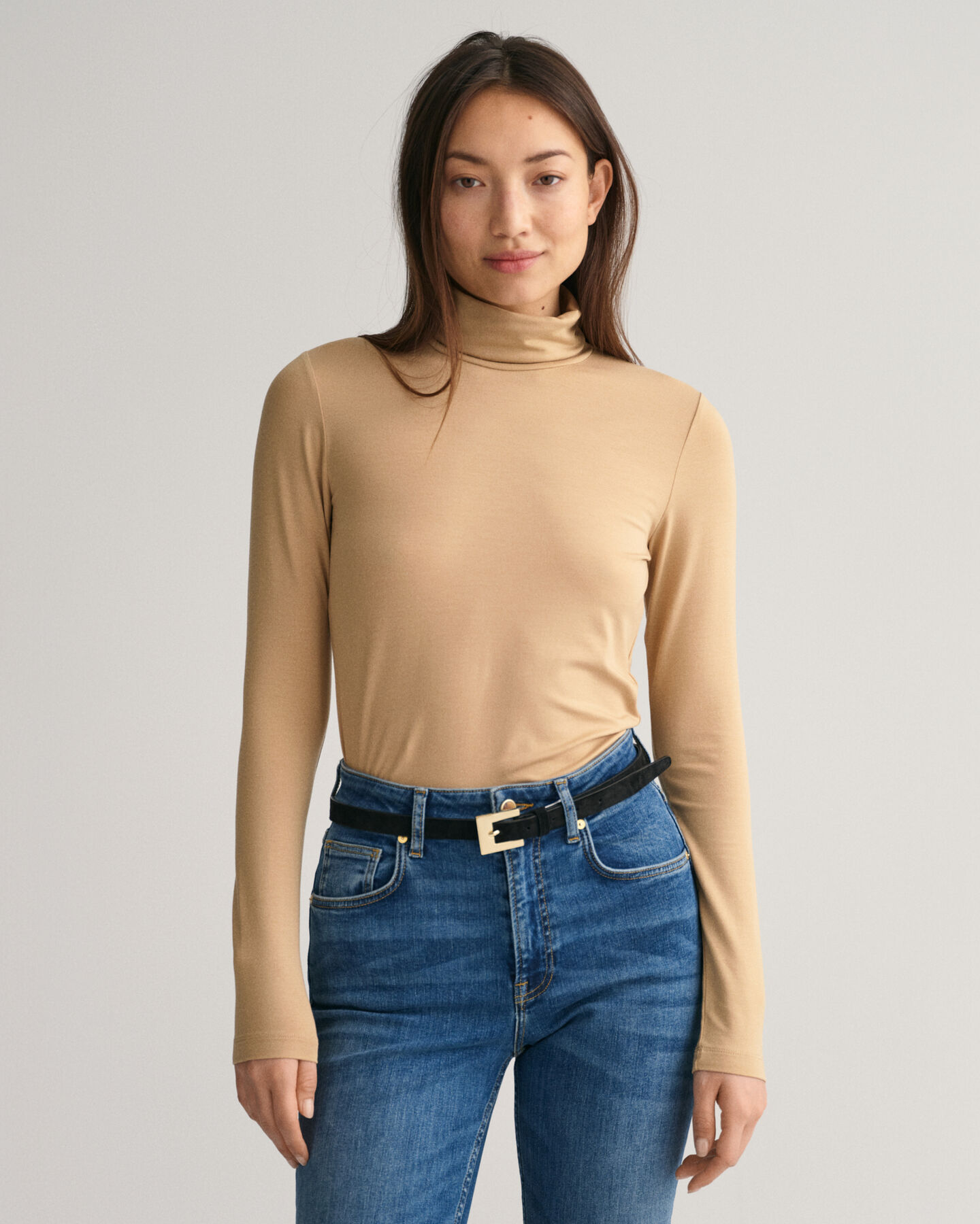 Jersey Long Sleeve Turtleneck Sweater