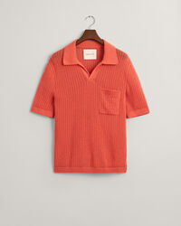 Ribbed Linen Blend Short Sleeve Polo Sweater