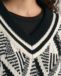 Geometric Patterned V-Neck Sweater