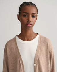 Linen Blend Long V-Neck Cardigan