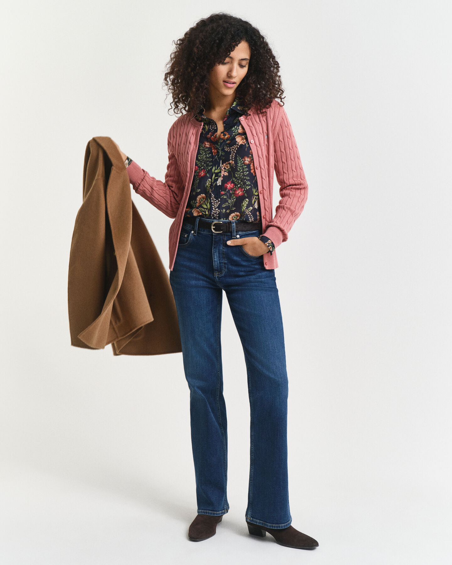 Stretch Cotton Cable Knit Cardigan