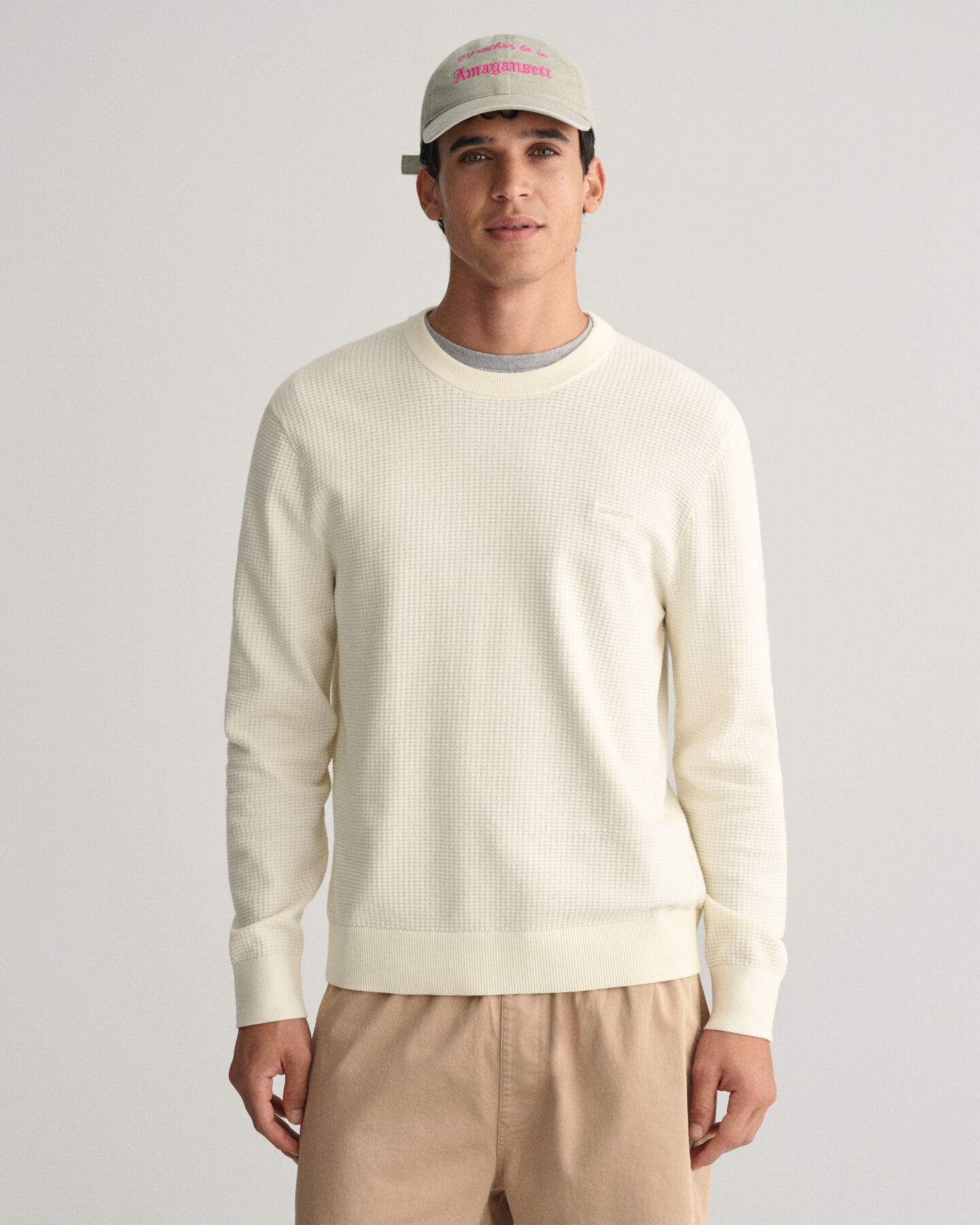 Textured Cotton Crew Neck Sweater