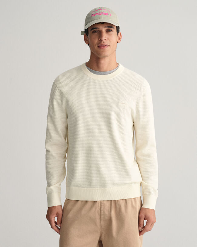 Textured Cotton Crew Neck Sweater