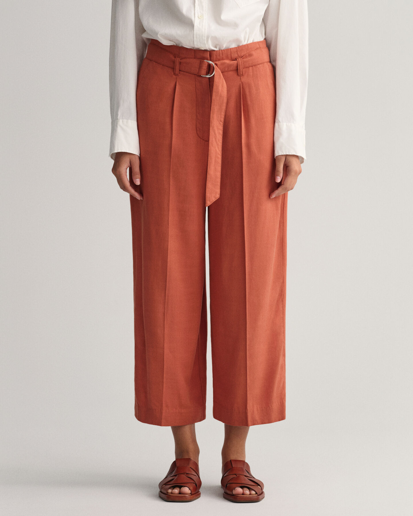 Wide Leg Cropped Belted Pants