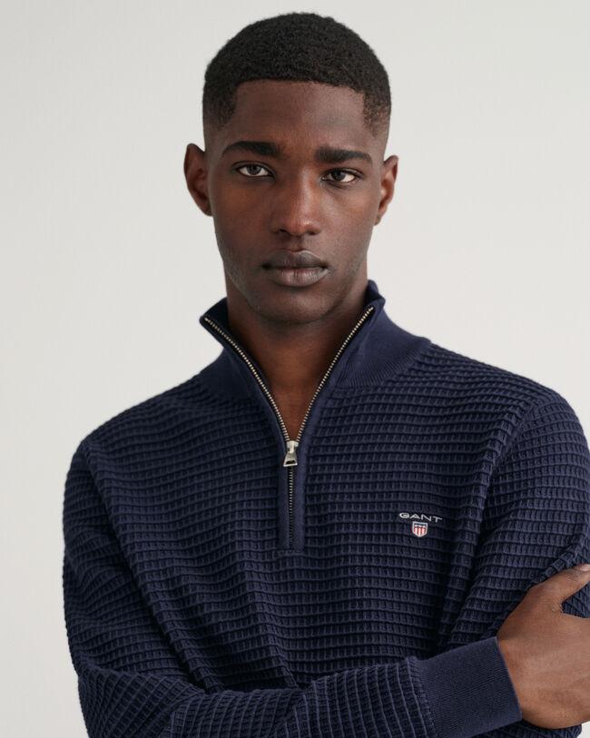 Cotton Texture Half-Zip Sweater