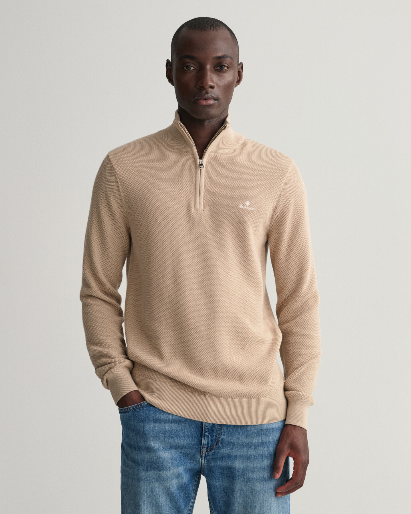 Cotton Piqu&eacute; Half-Zip Sweater