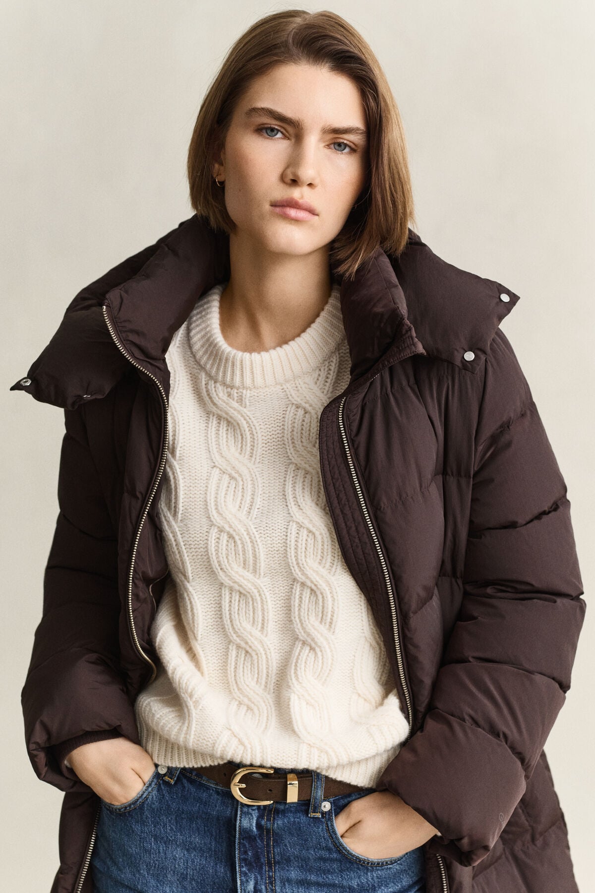 Long Down Coat — DEEP BROWN