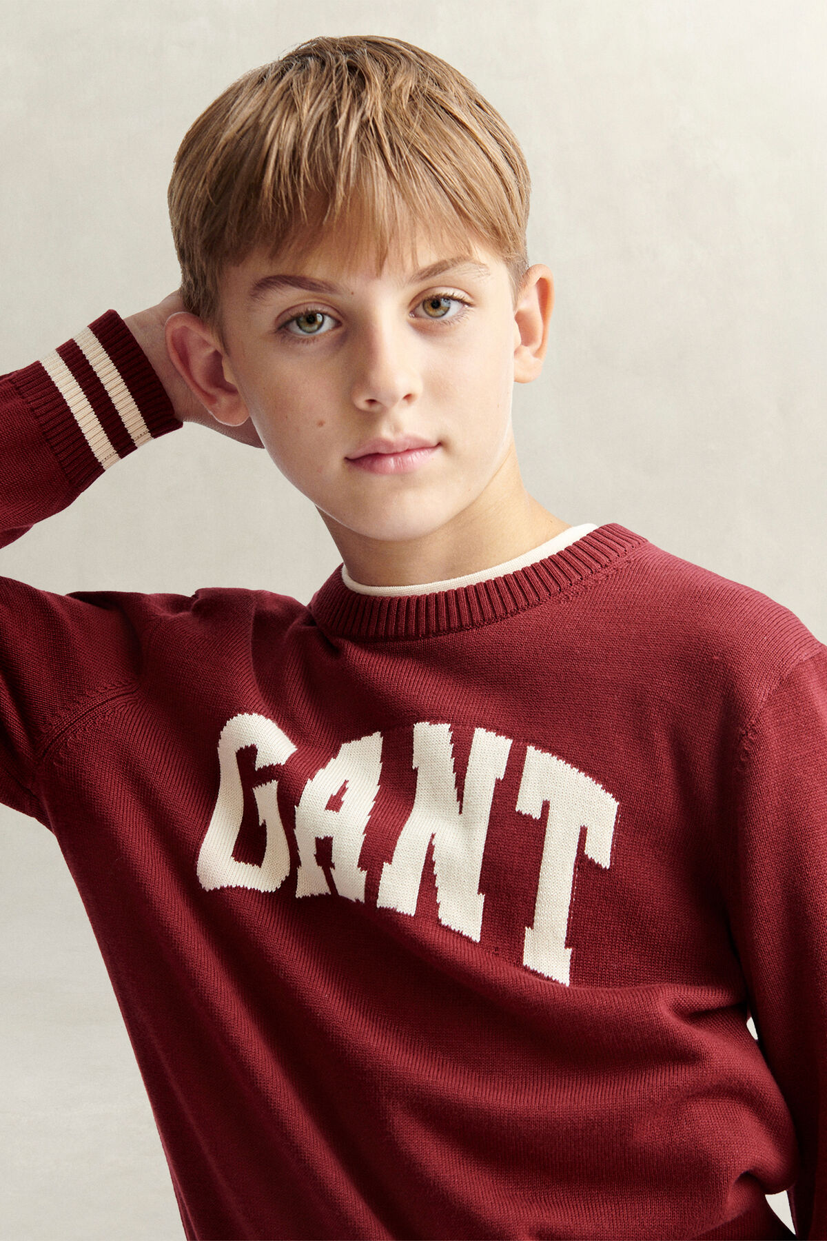 Teen Boys Intarsia Sweater — PLUMPED RED
