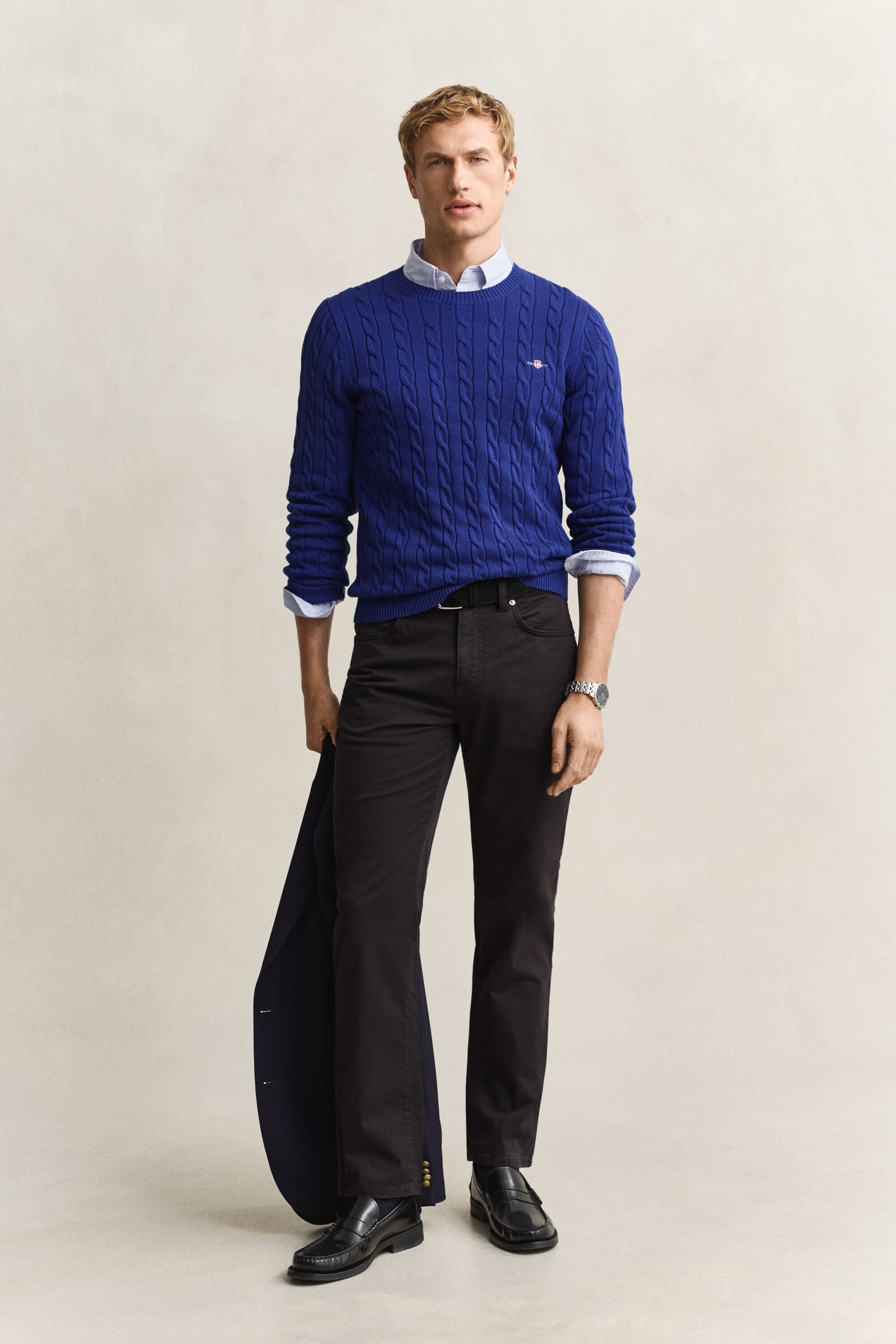 Cotton Cable Knit Crew Neck Sweater