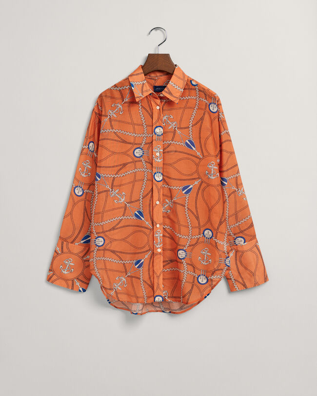 Relaxed Fit Sailing Print Cotton Silk Blouse
