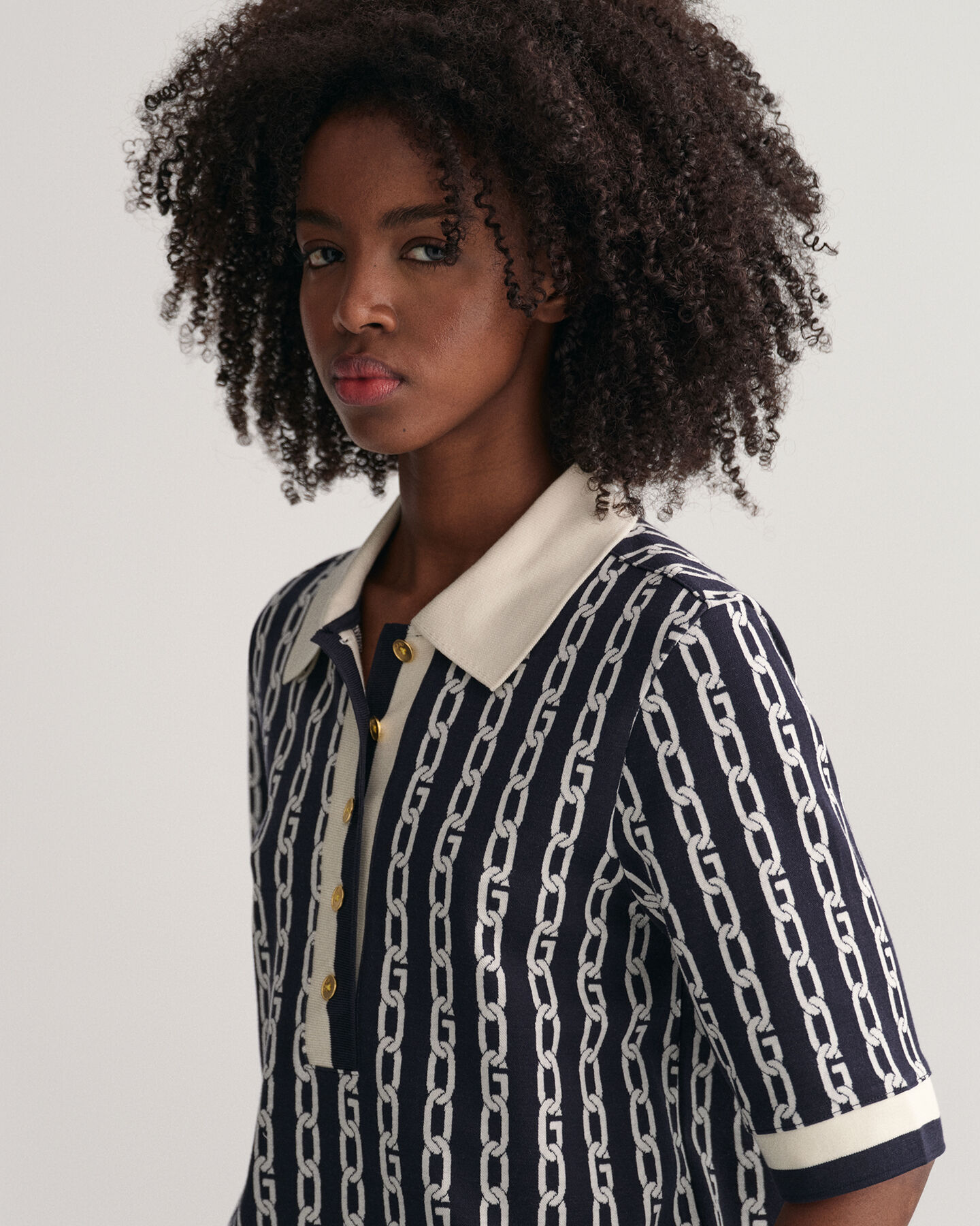 Chain Jacquard Mid Sleeve Polo Shirt