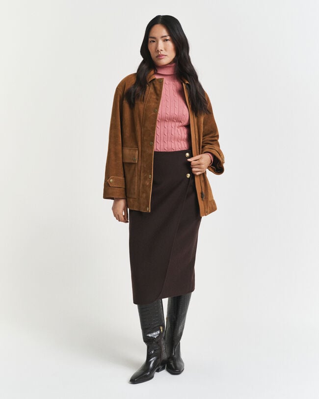 Stretch Cotton Cable Knit Turtleneck Sweater