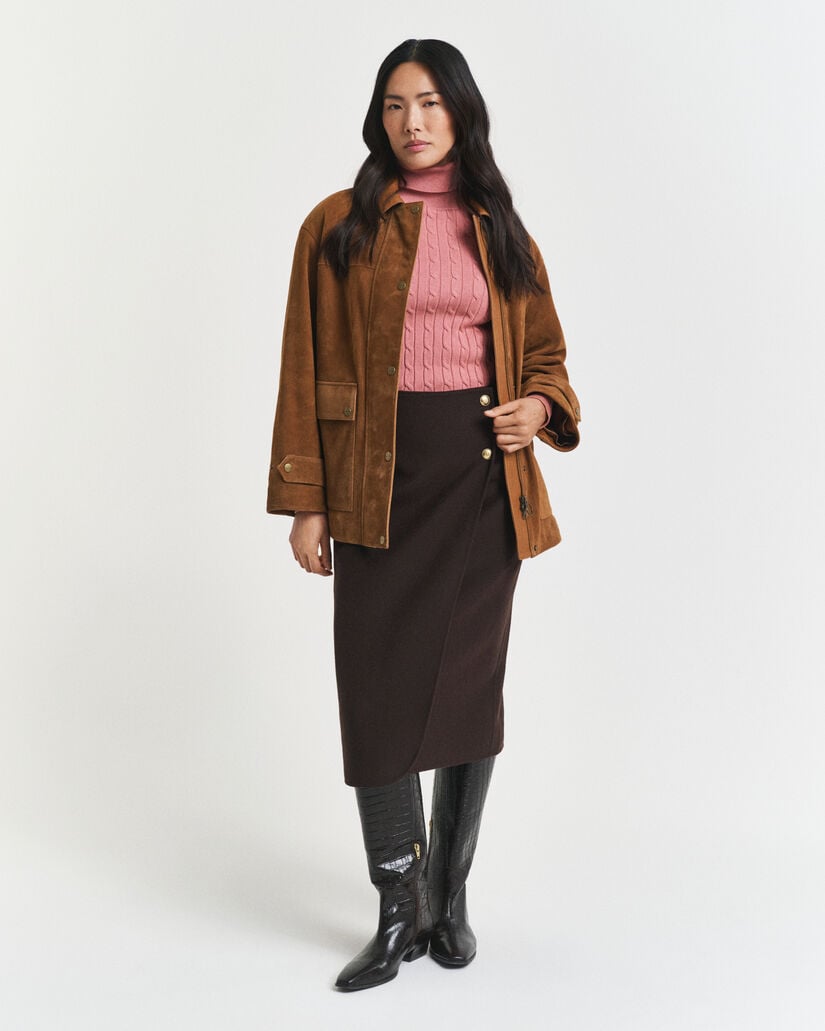 Stretch Cotton Cable Knit Turtleneck Sweater