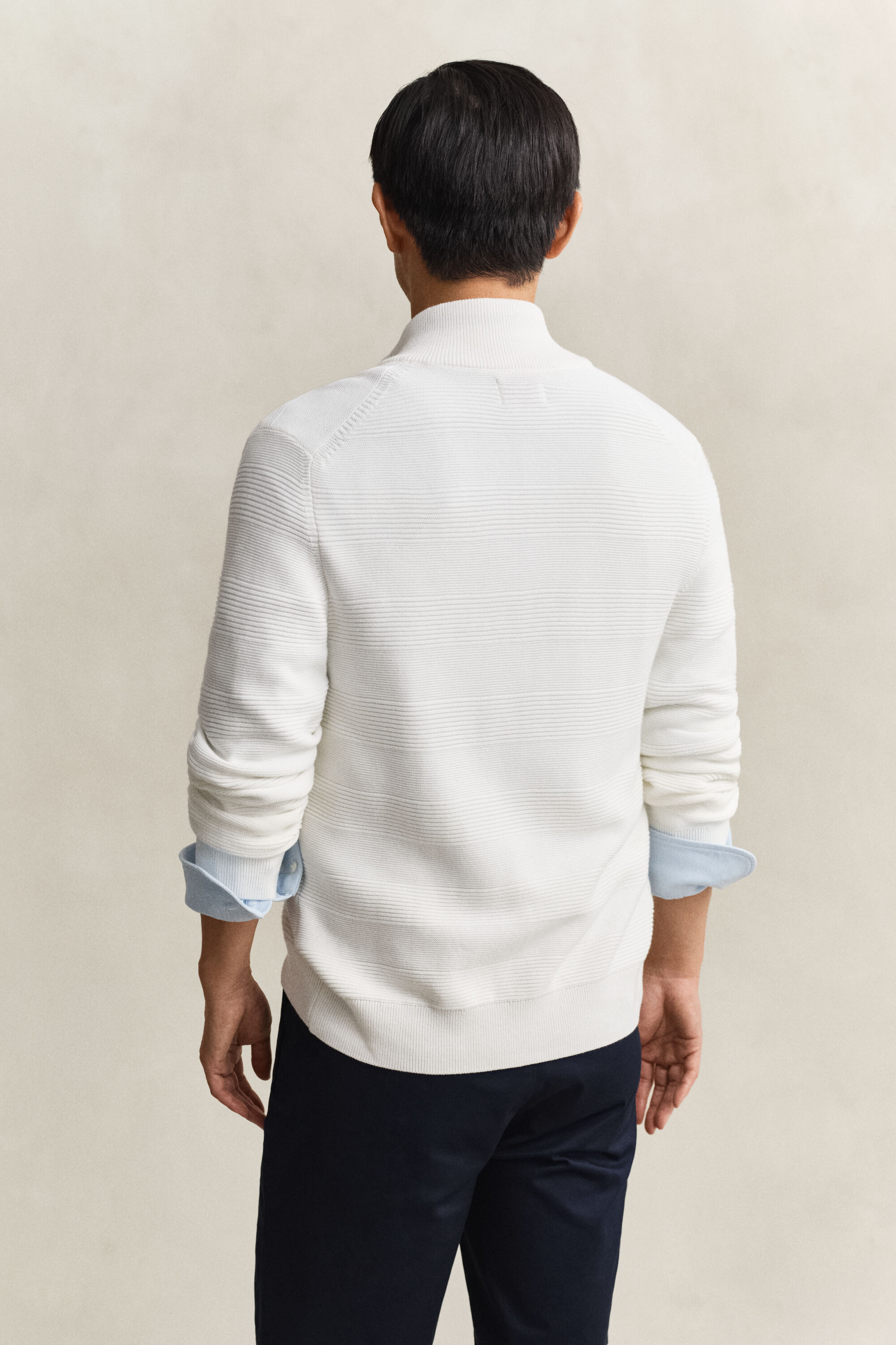 Textured Cotton Zip Cardigan