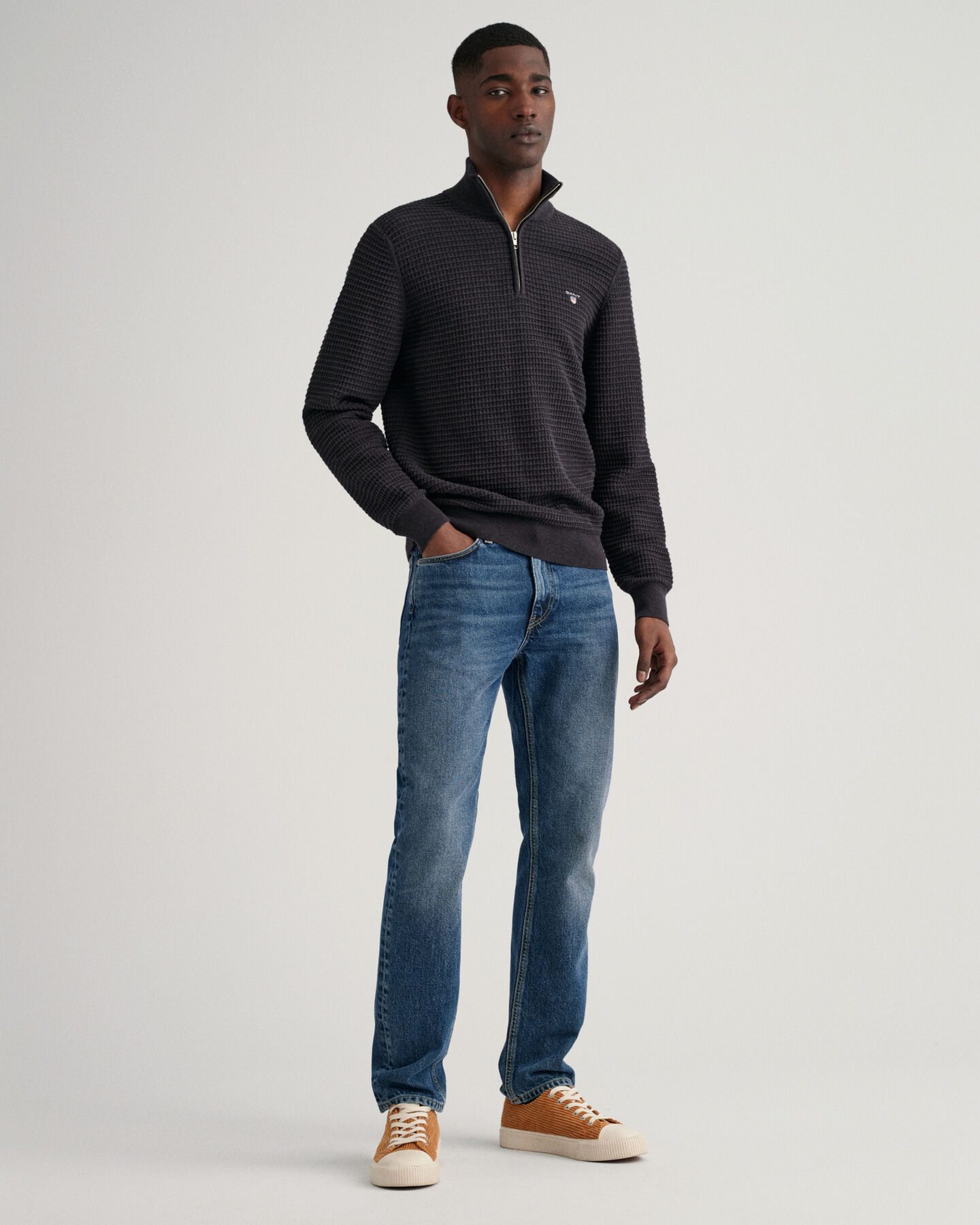 Cotton Texture Half-Zip Sweater