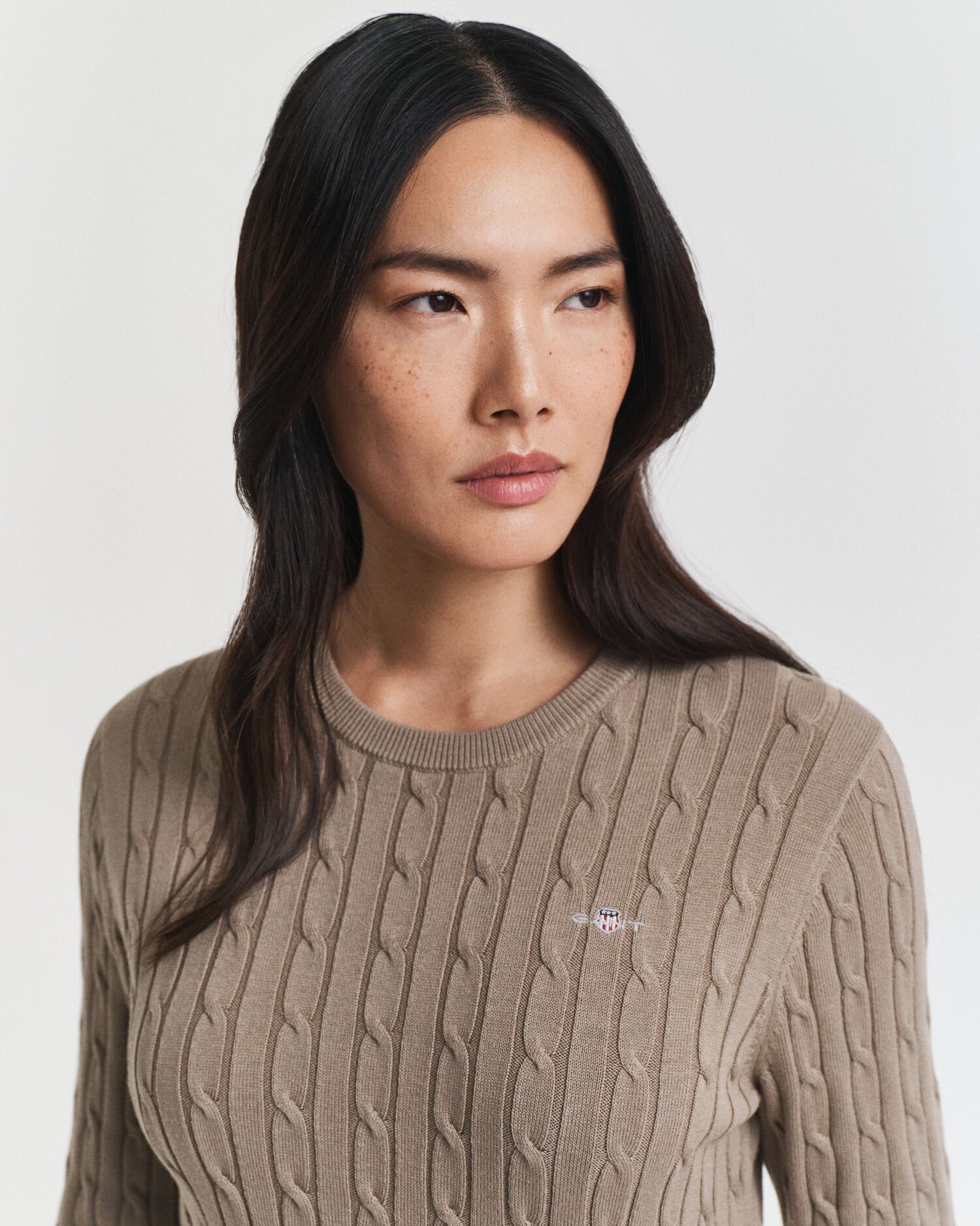 Stretch Cotton Cable Knit Crew Neck Dress