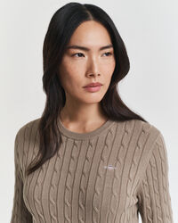 Stretch Cotton Cable Knit Crew Neck Dress