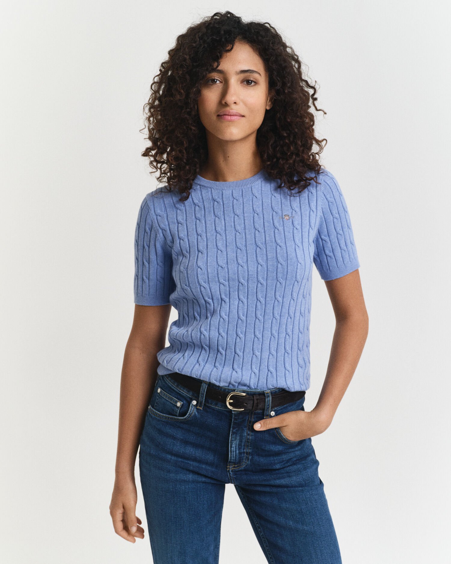 Cable Knit Short Sleeve Sweater