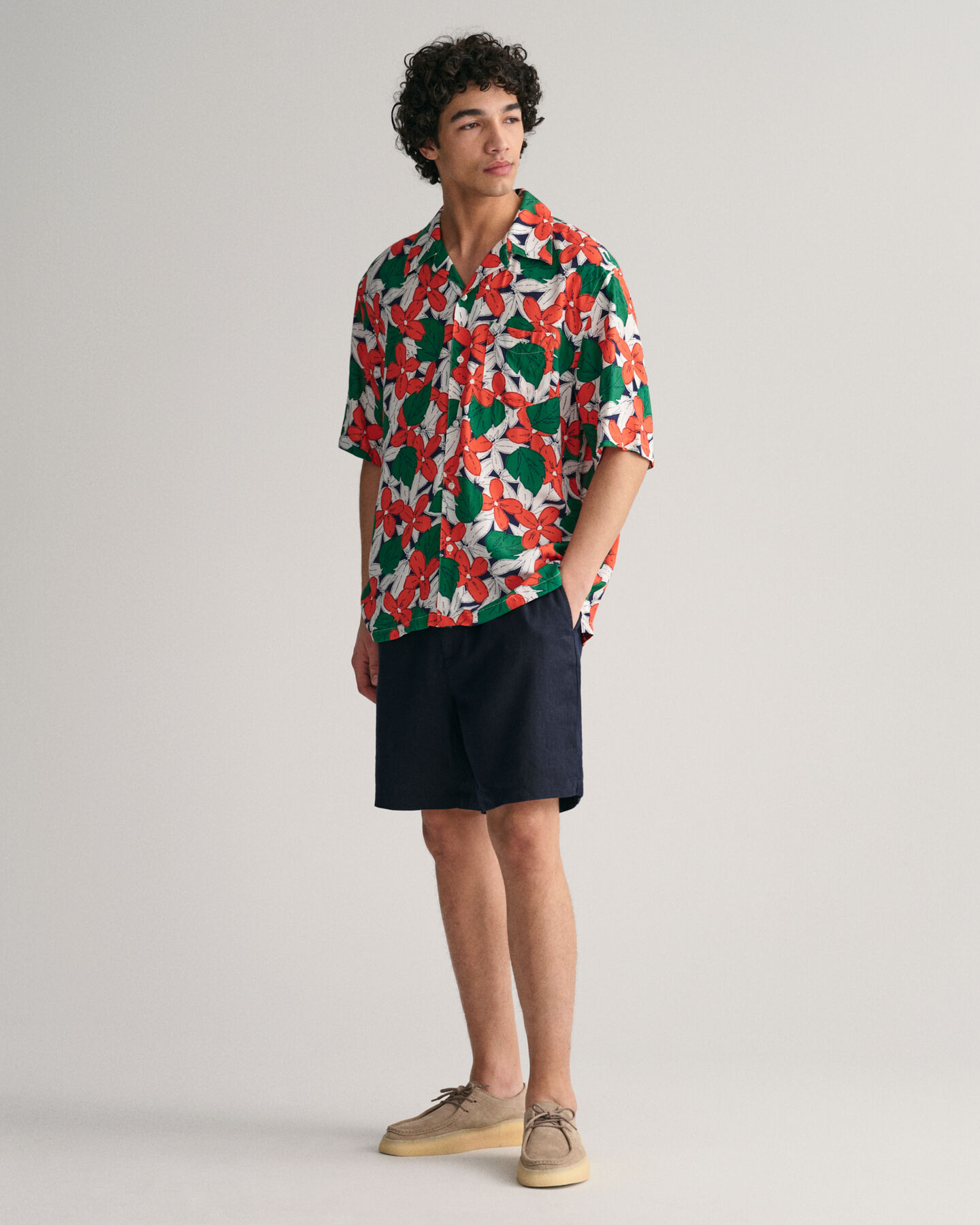 Relaxed Fit Viscose Floral Printed Short Sleeve Shirt