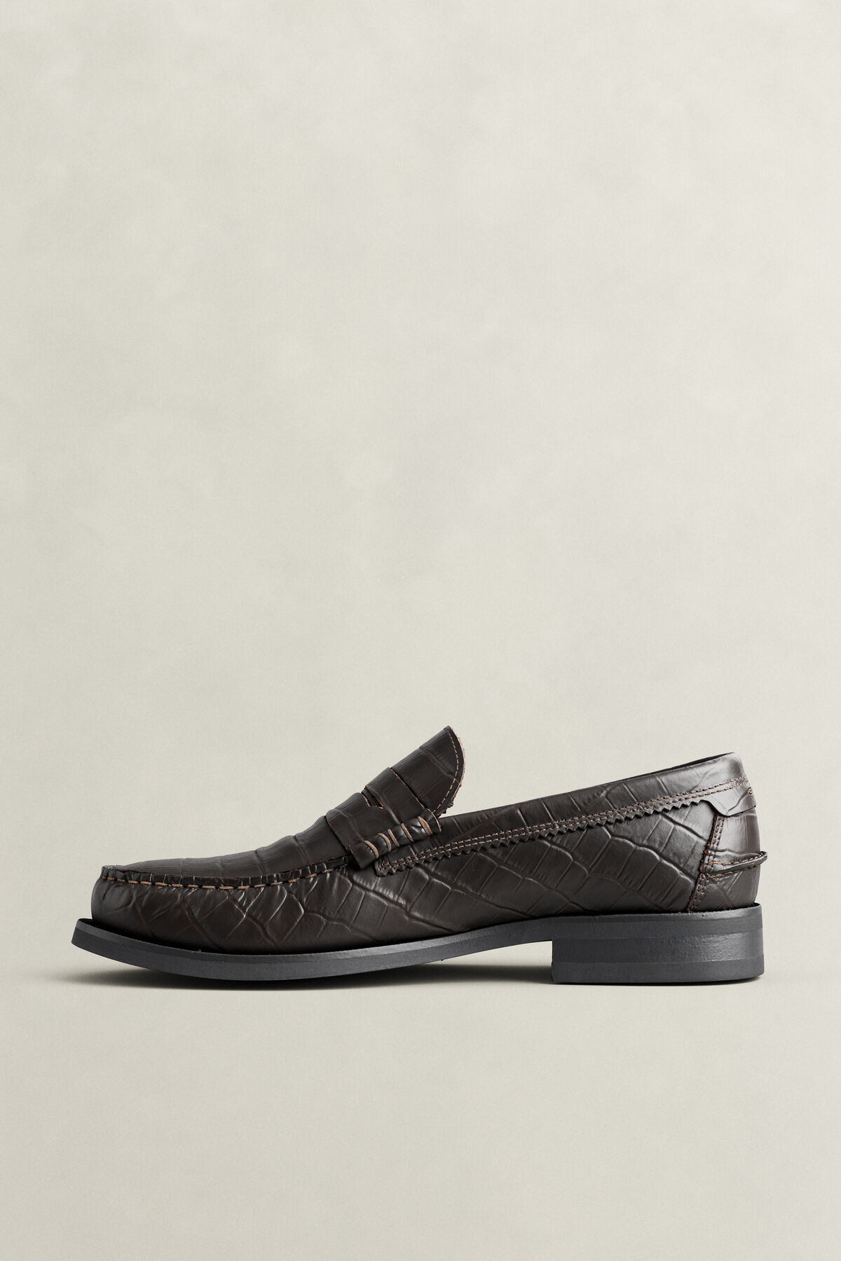 Lenkoxx Croc-Effect Leather Loafers — DARK BROWN