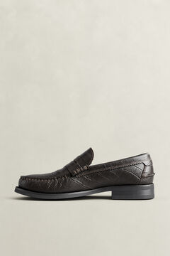 Lenkoxx Croc-Effect Leather Loafers — DARK BROWN 2