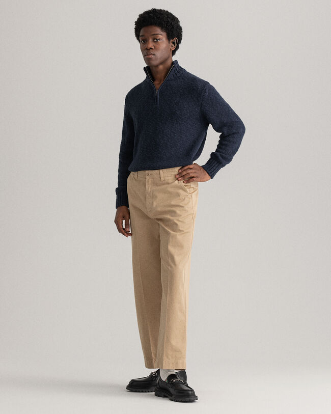 Wide Leg Cotton Twill Chinos