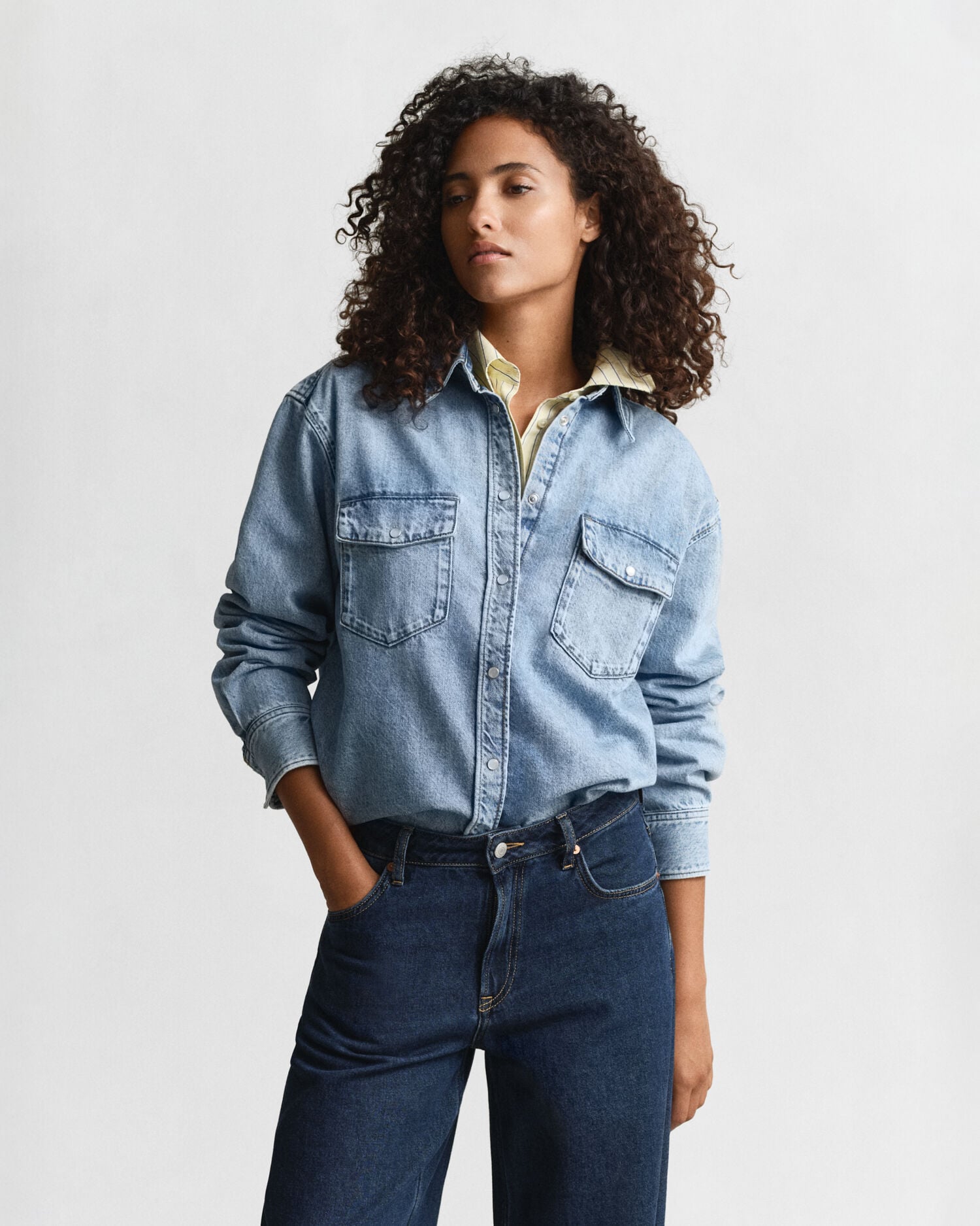 Relaxed Fit Denim Shirt — MID BLUE WORN IN