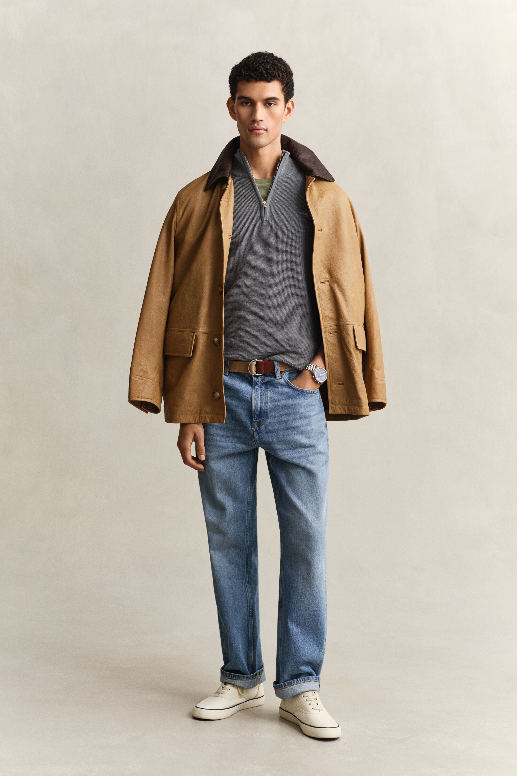 Textured Cotton Half-Zip Sweater