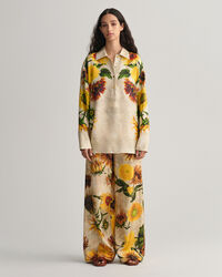 Sunflower Print Wide Leg Silk Pants