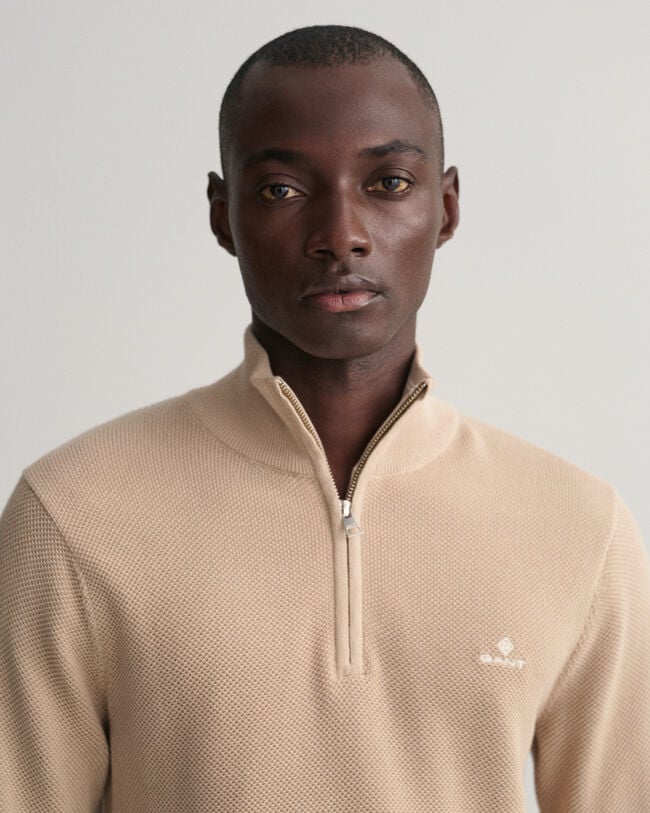 Cotton Piqu&eacute; Half-Zip Sweater
