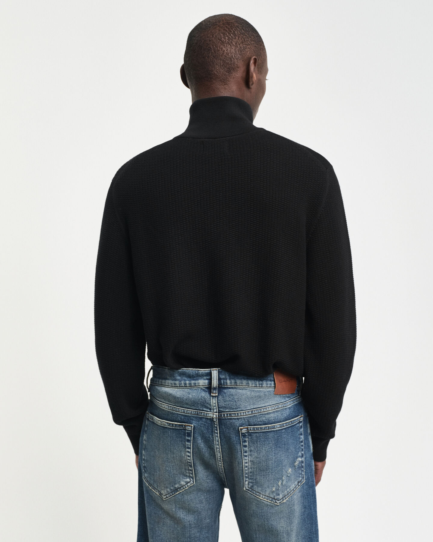 Micro Textured Cotton Half-Zip Sweater
